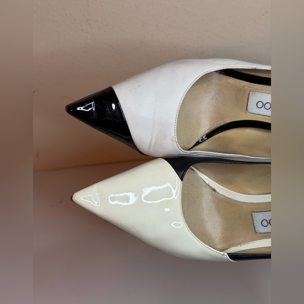 Jimmy Choo Love Pumps in a Black/White Two-tone Leather and Patent finish - Picture 7 of 11